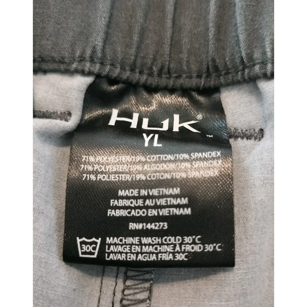 Huk Next Level Fishing Pants Boys Youth Large YL Gray Elastic Waist Stretch Sun